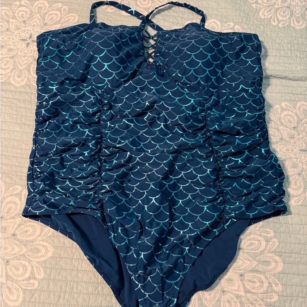 Torrid Blue Mermaid Scale One Piece Swimsuit